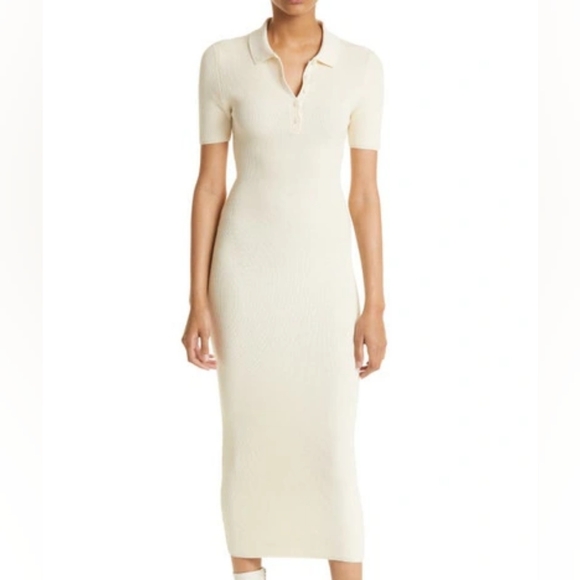 NWT RAG & BONEAmy Ribbed Cotton Blend Polo Dress In Ivory Sz Large - Picture 1 of 5